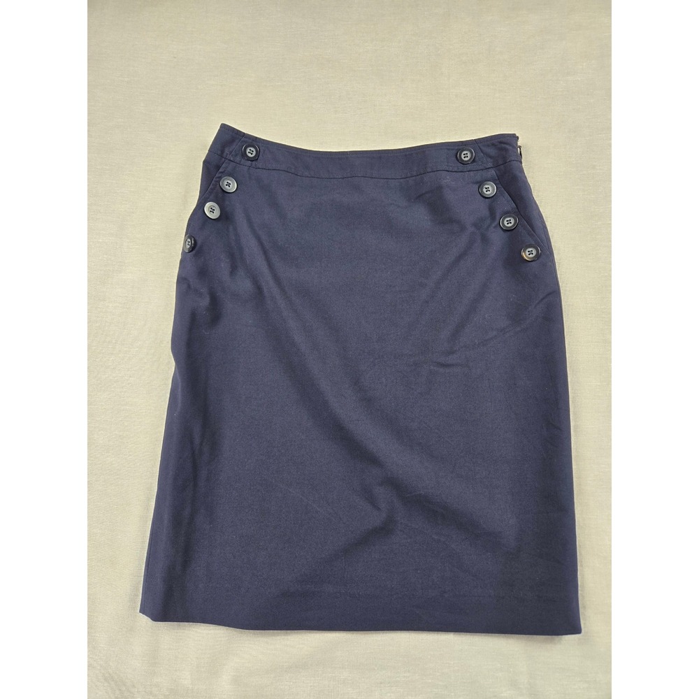 Judith Hart Petites Navy Blue Sailor Pencil Skirt Side Button Size 8P Workwear